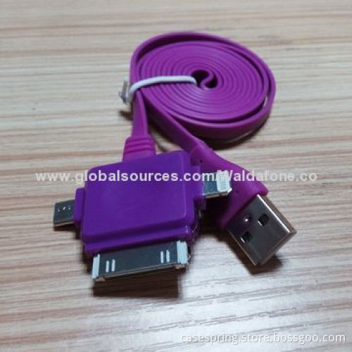 Colorful Multifunction Flat 3-in-1 Cellphone USB Cables with 3m Length, Made of TPE